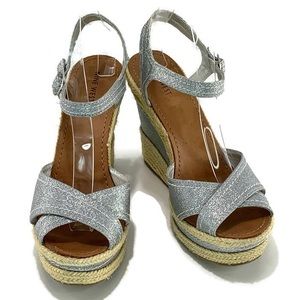 Nine West Thoughtfull 1 Silver Glitter Wedge Sz 9M
